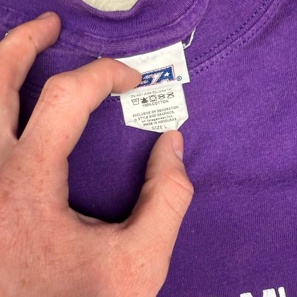 CSA Mens Purple Graphic T-Shirt Out Of My Mind Back In 5 Minutes Size L Cotton - Picture 4 of 5